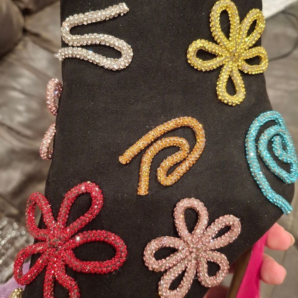 Betsey Johnson Black Ankle Boots with Multicolor Embellishments - Picture 13 of 14